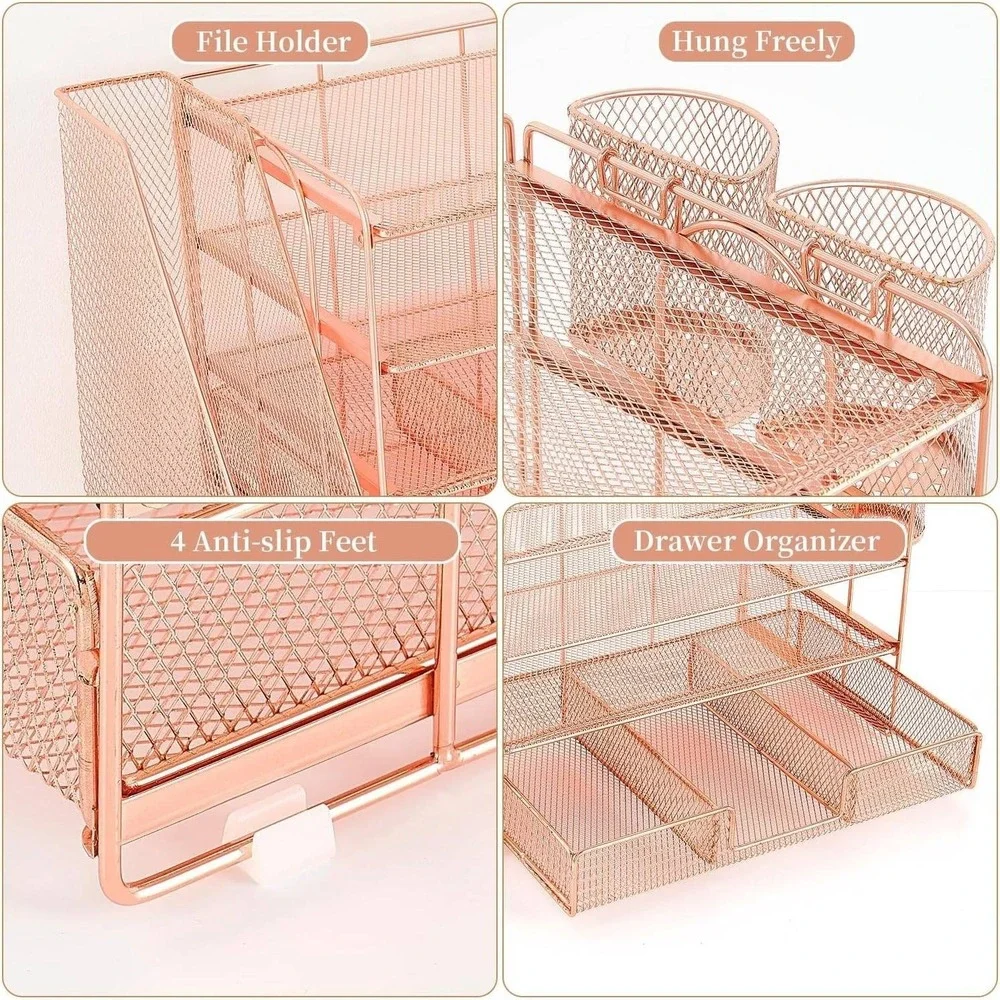 Rose Gold Mesh Desk Organizer